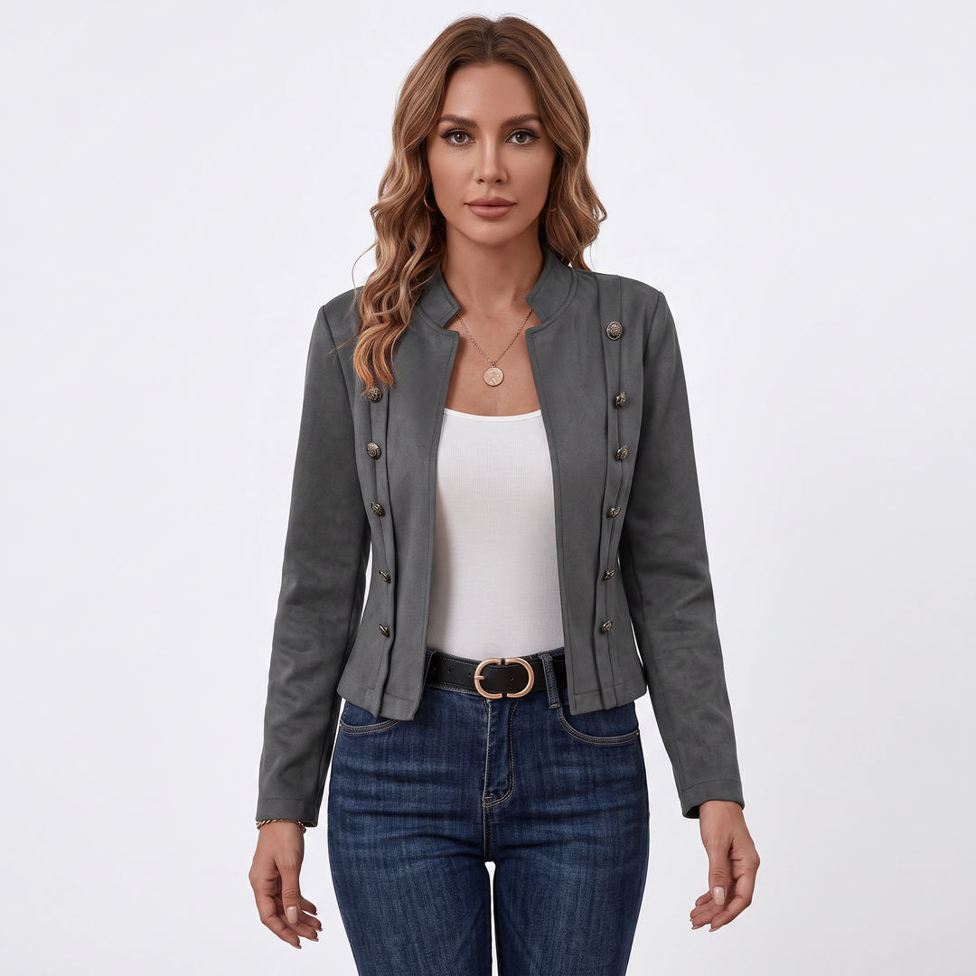 Women's Military Style Blazer Stand Collar Fitted Jacket