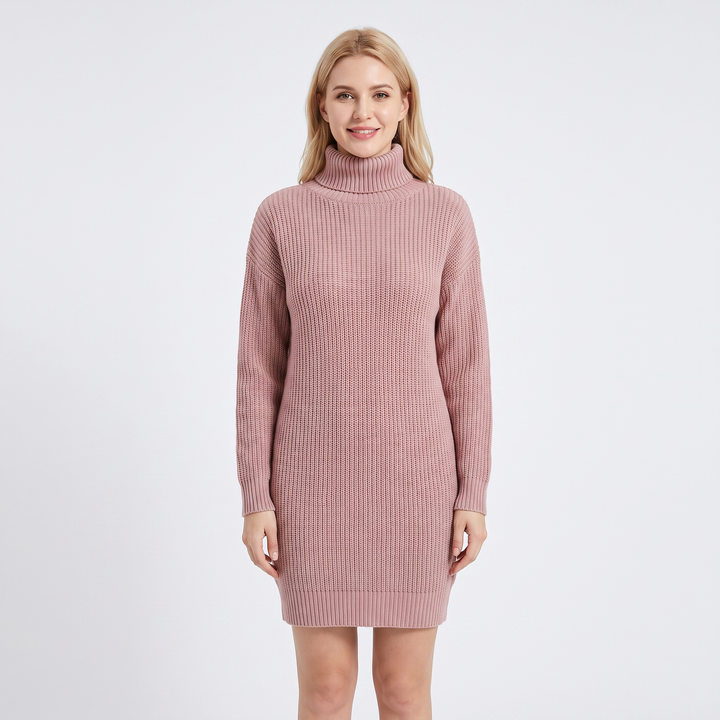 Women's Ribbed Knit Sweater Dress Mock Neck Mini Dress