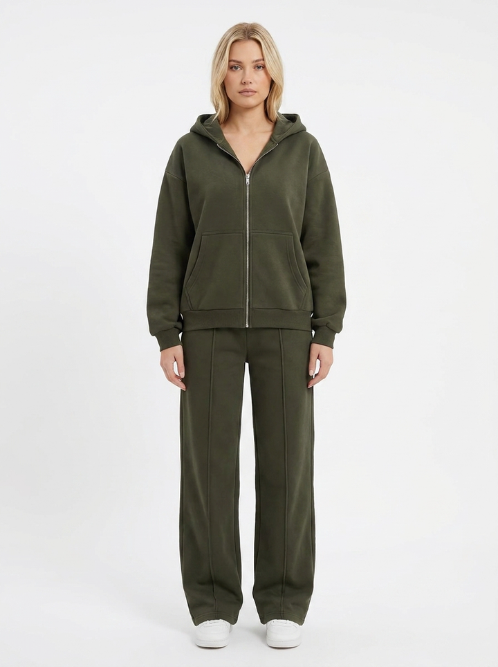Women's Cropped Zip-Up Jacket and Wide-Leg Pants Set