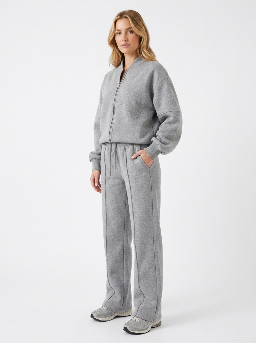 Women's Cropped Zip-Up Jacket and Wide-Leg Pants Set