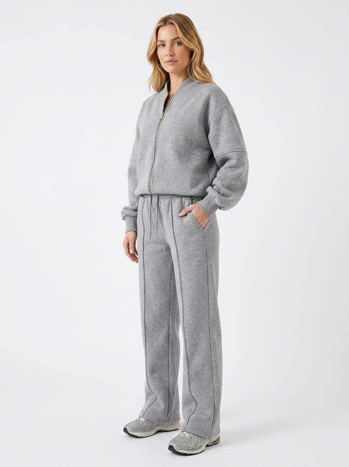 Women's Cropped Zip-Up Jacket and Wide-Leg Pants Set