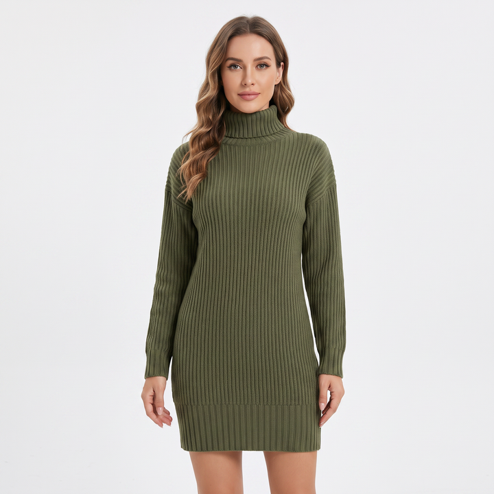 Women's Ribbed Knit Sweater Dress Mock Neck Mini Dress