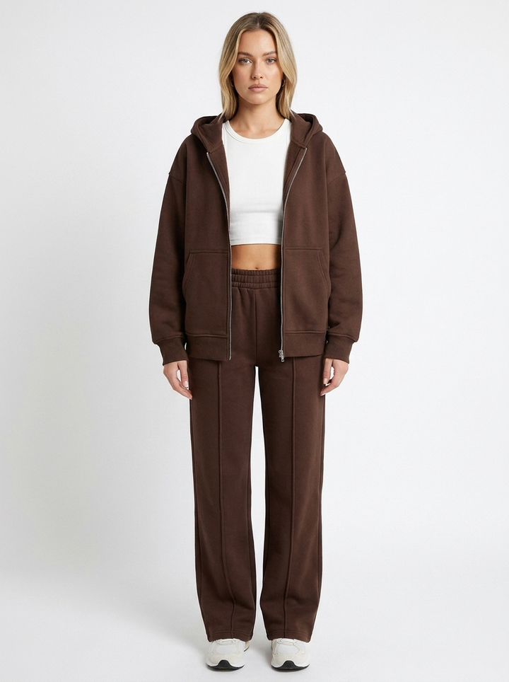 Women's Cropped Zip-Up Jacket and Wide-Leg Pants Set