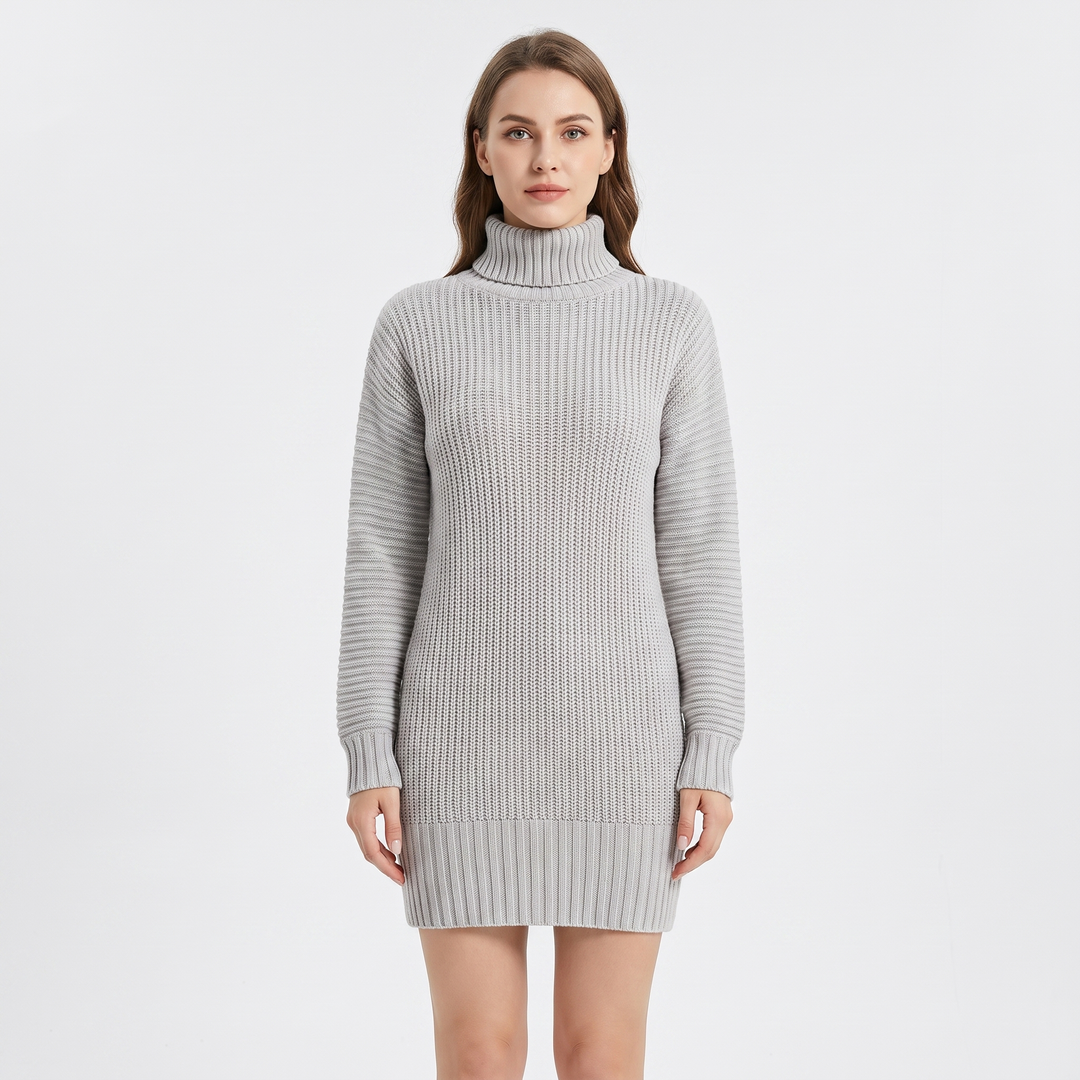 Women's Ribbed Knit Sweater Dress Mock Neck Mini Dress