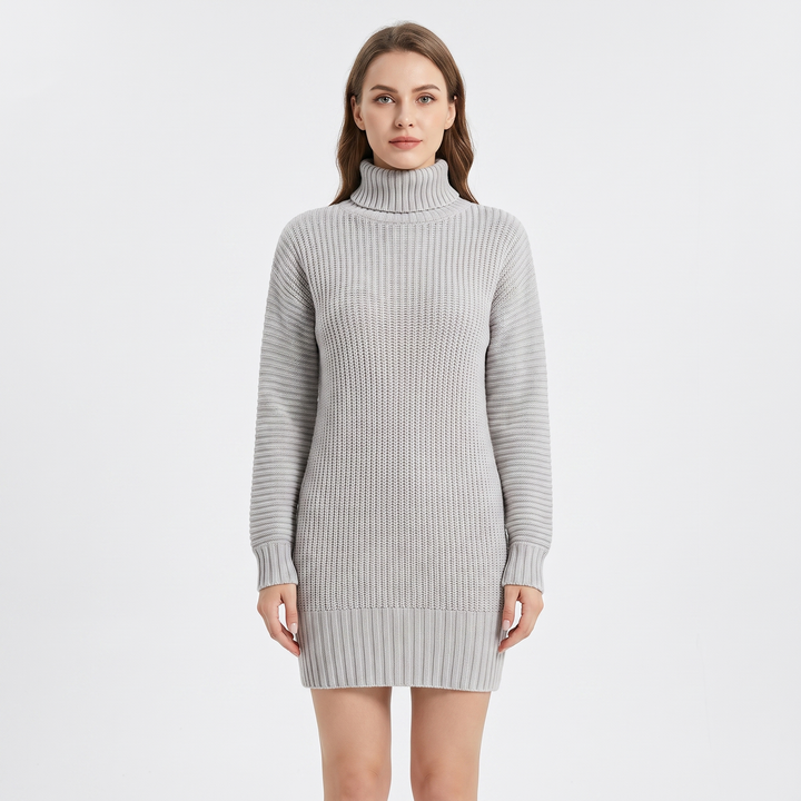 Women's Ribbed Knit Sweater Dress Mock Neck Mini Dress