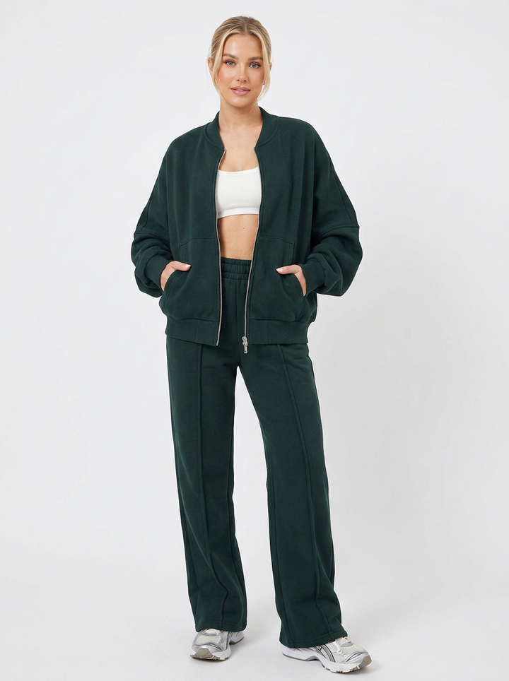 Women's Cropped Zip-Up Jacket and Wide-Leg Pants Set