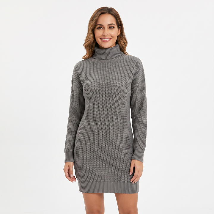 Women's Ribbed Knit Sweater Dress Mock Neck Mini Dress
