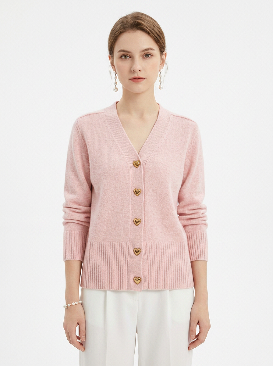 Women's V-Neck Cardigan Sweater Heart Button Knit Cardigan