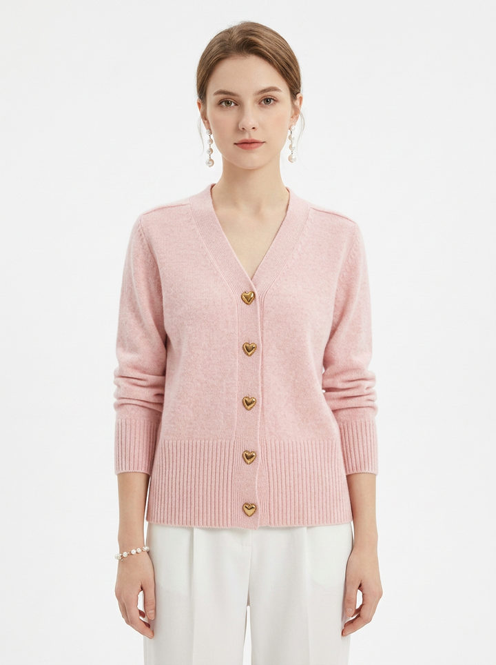 Women's V-Neck Cardigan Sweater Heart Button Knit Cardigan