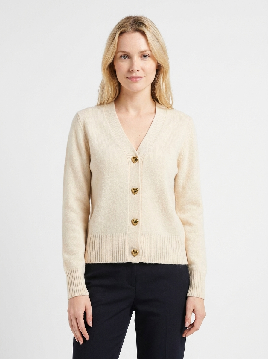 Women's V-Neck Cardigan Sweater Heart Button Knit Cardigan
