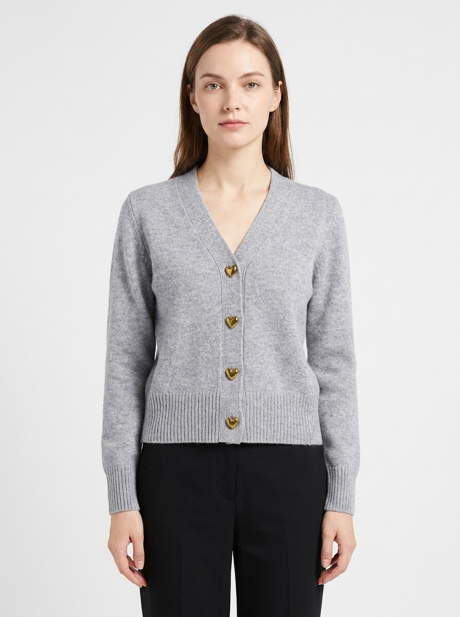 Women's V-Neck Cardigan Sweater Heart Button Knit Cardigan
