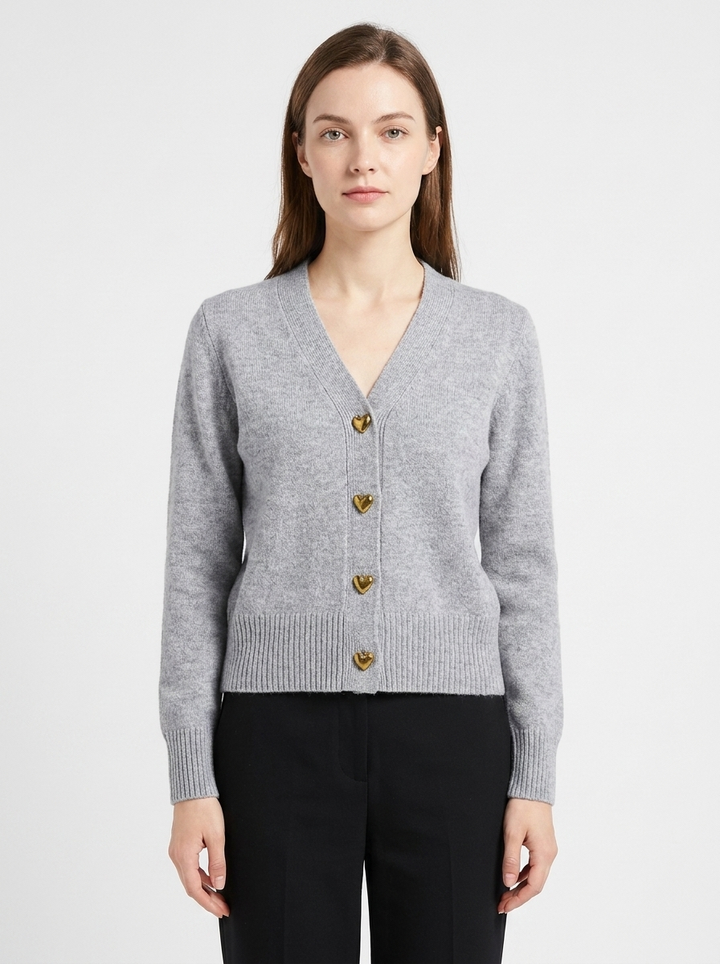 Women's V-Neck Cardigan Sweater Heart Button Knit Cardigan