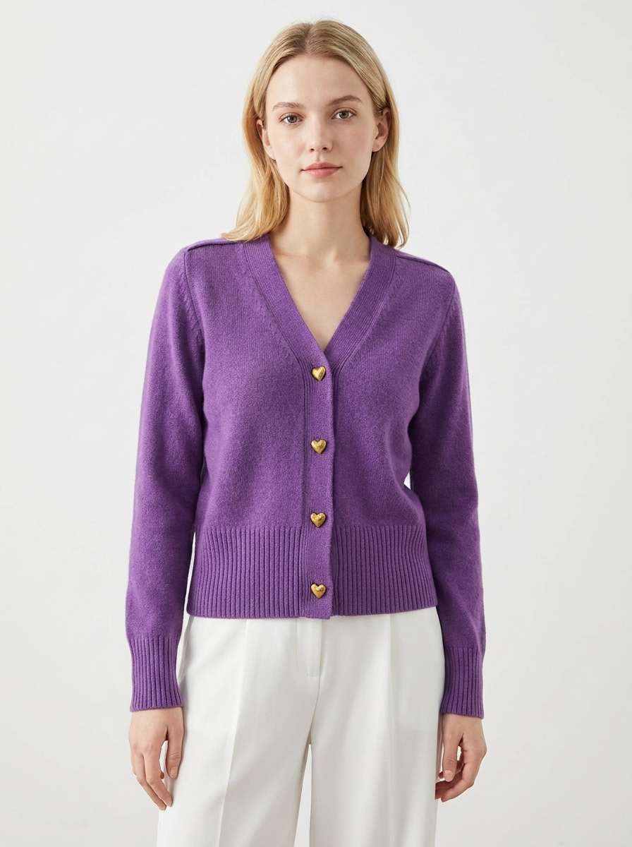 Women's V-Neck Cardigan Sweater Heart Button Knit Cardigan