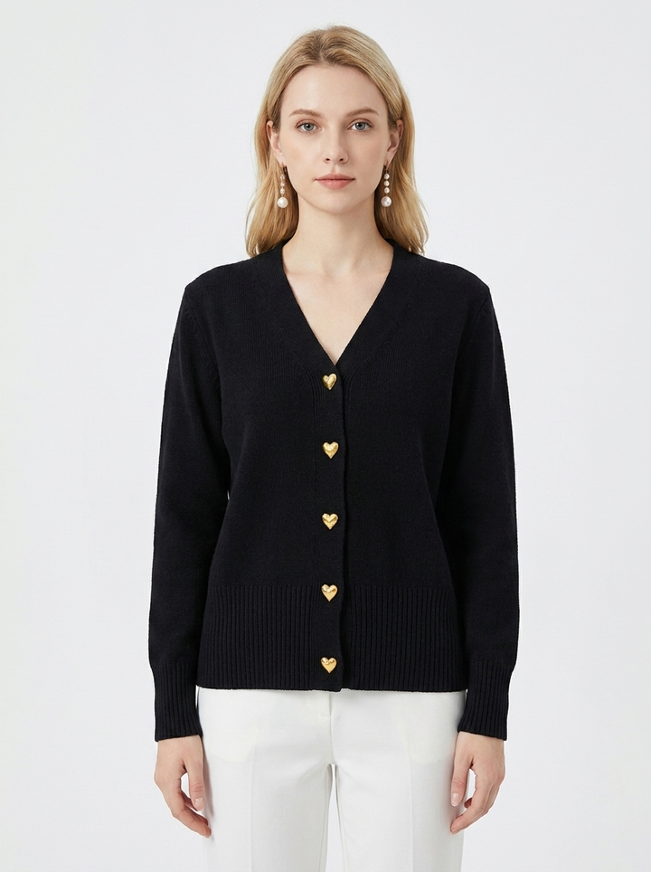 Women's V-Neck Cardigan Sweater Heart Button Knit Cardigan