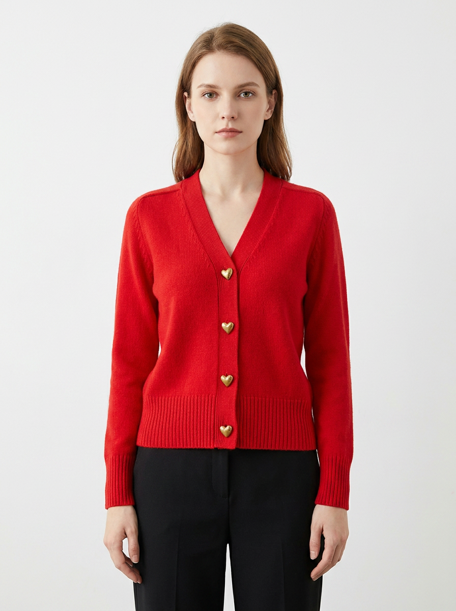 Women's V-Neck Cardigan Sweater Heart Button Knit Cardigan