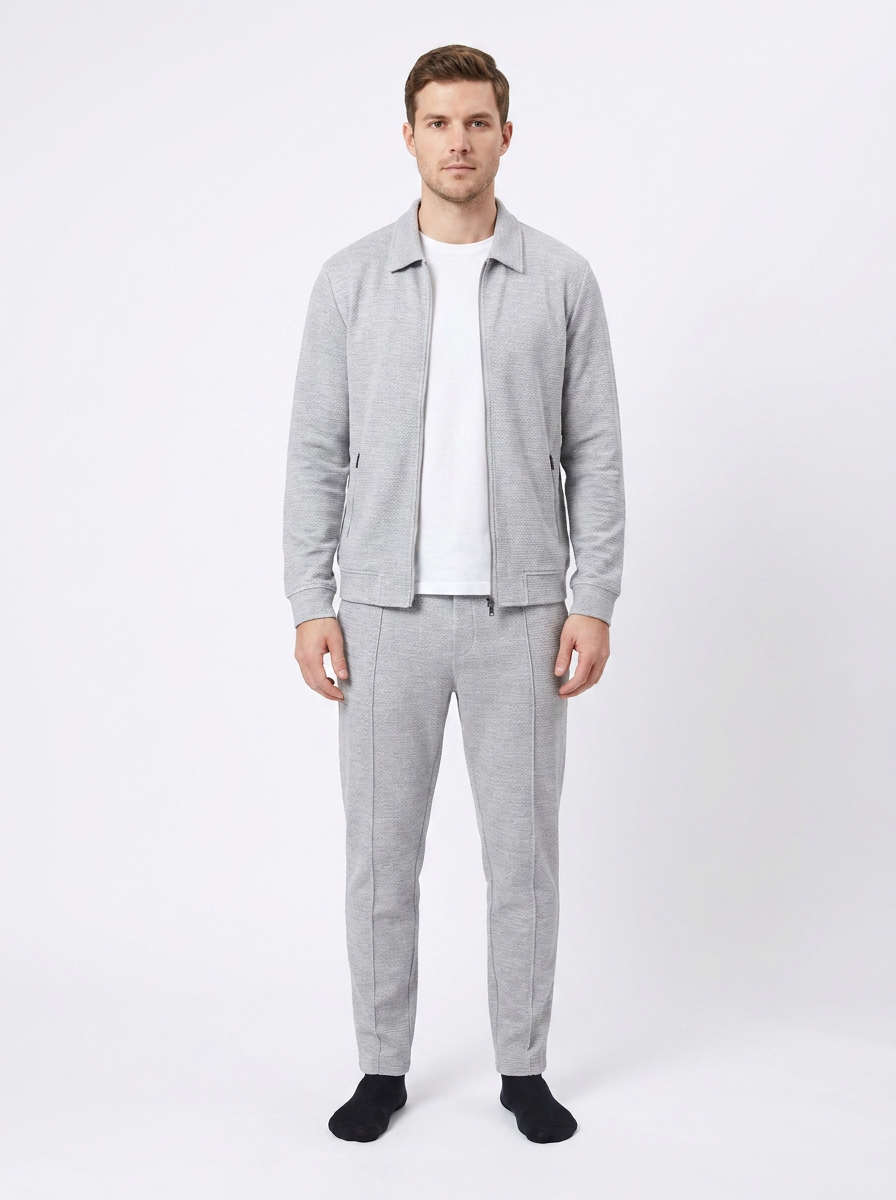 Men's Textured Zip-Up Jacket and Pants Two-Piece Set