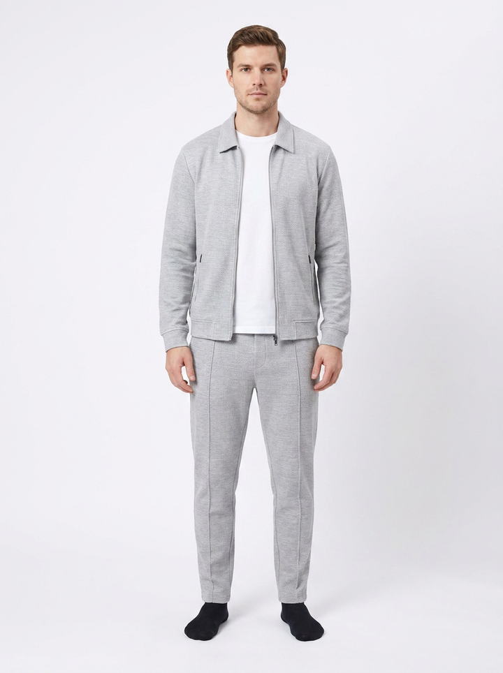 Men's Textured Zip-Up Jacket and Pants Two-Piece Set