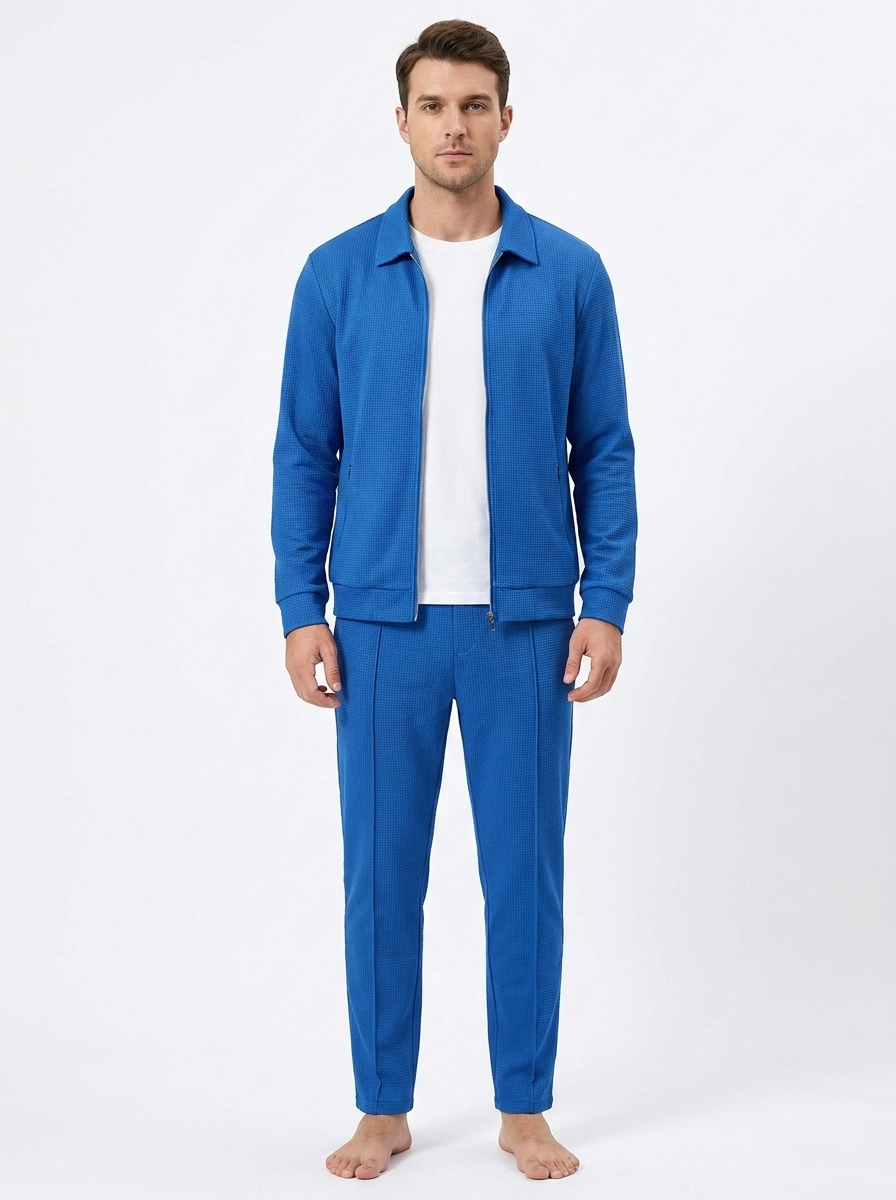 Men's Textured Zip-Up Jacket and Pants Two-Piece Set