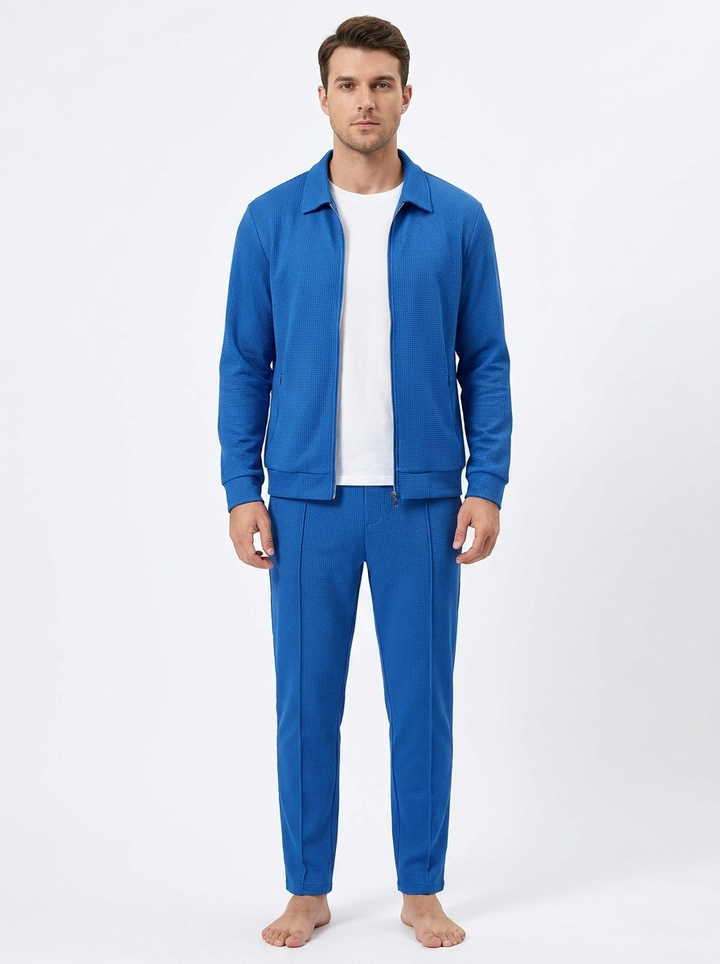 Men's Textured Zip-Up Jacket and Pants Two-Piece Set