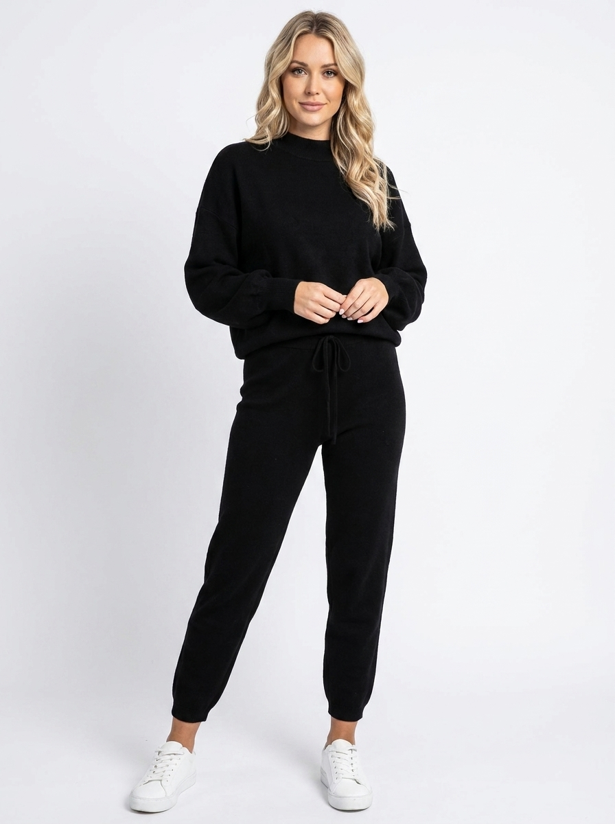 Women's Balloon Sleeve Sweatsuit Set Knit Top and Pants