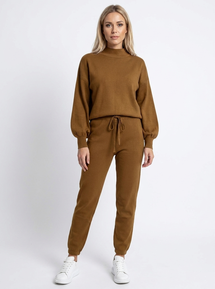 Women's Balloon Sleeve Sweatsuit Set Knit Top and Pants