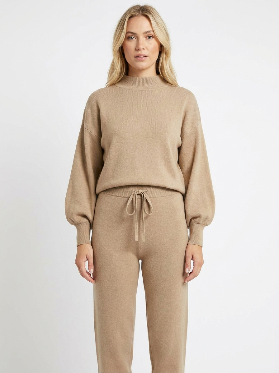 Women's Balloon Sleeve Sweatsuit Set Knit Top and Pants