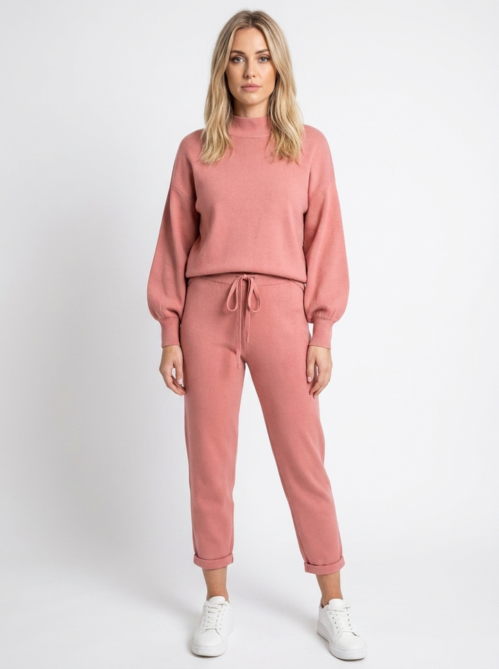 Women's Balloon Sleeve Sweatsuit Set Knit Top and Pants