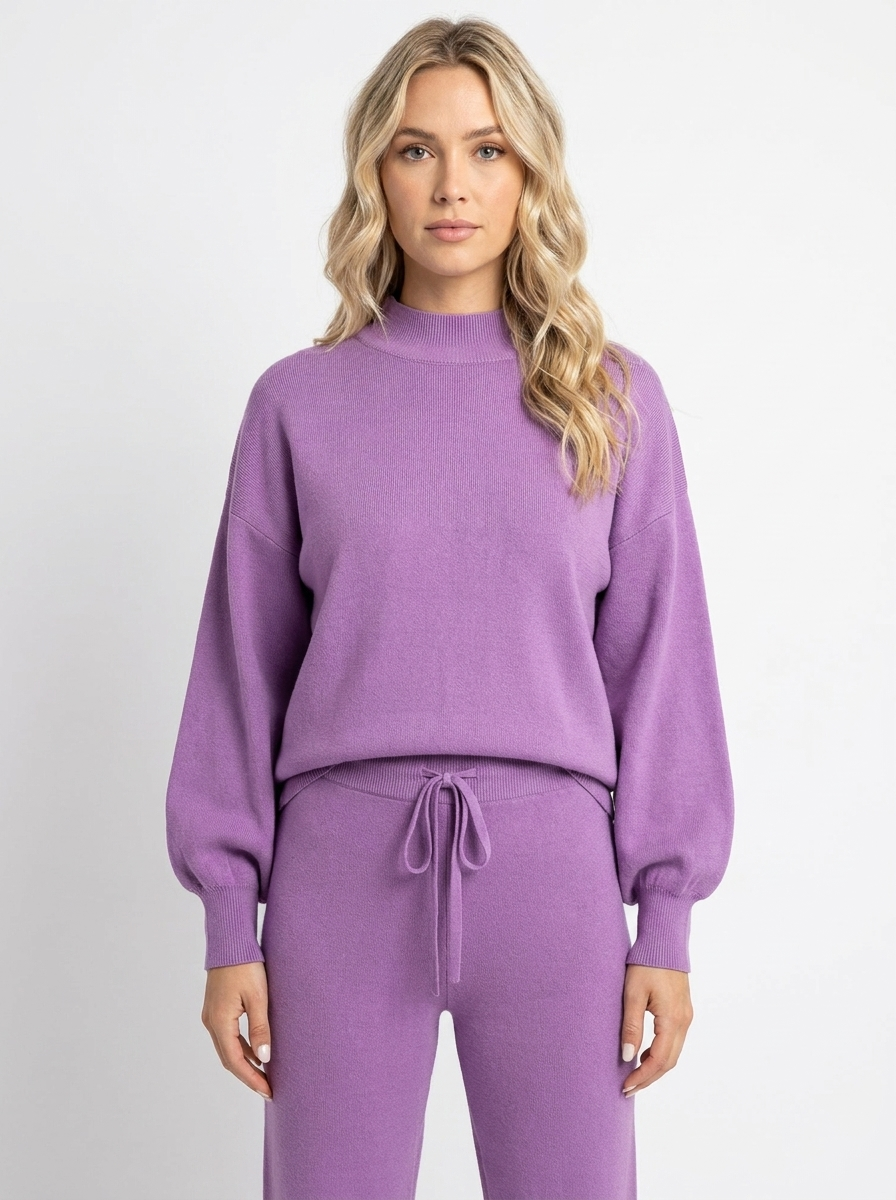 Women's Balloon Sleeve Sweatsuit Set Knit Top and Pants