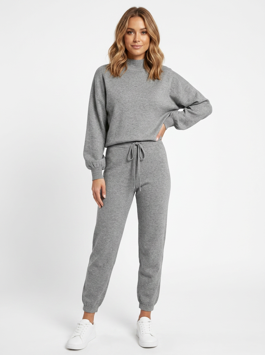 Women's Balloon Sleeve Sweatsuit Set Knit Top and Pants