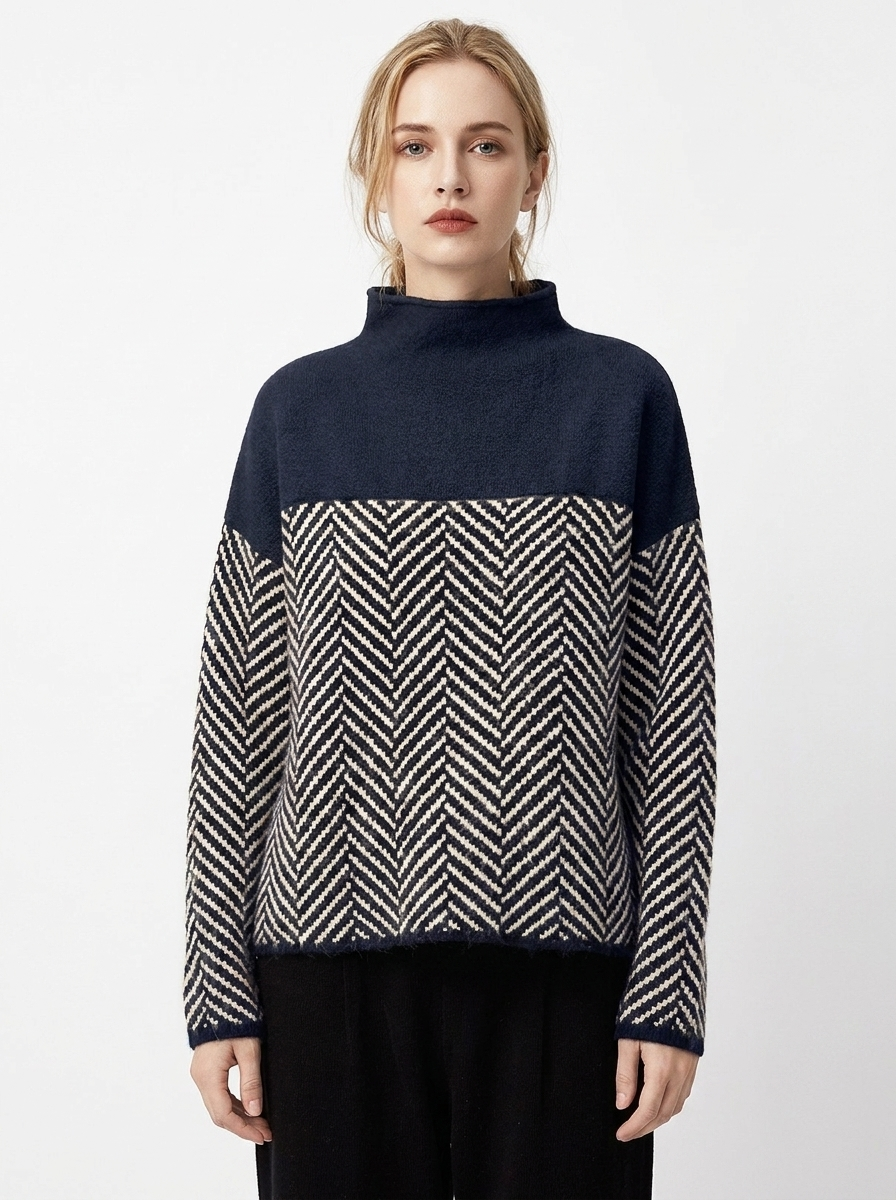 Women's Herringbone Turtleneck Sweater Oversized Knit Pullover