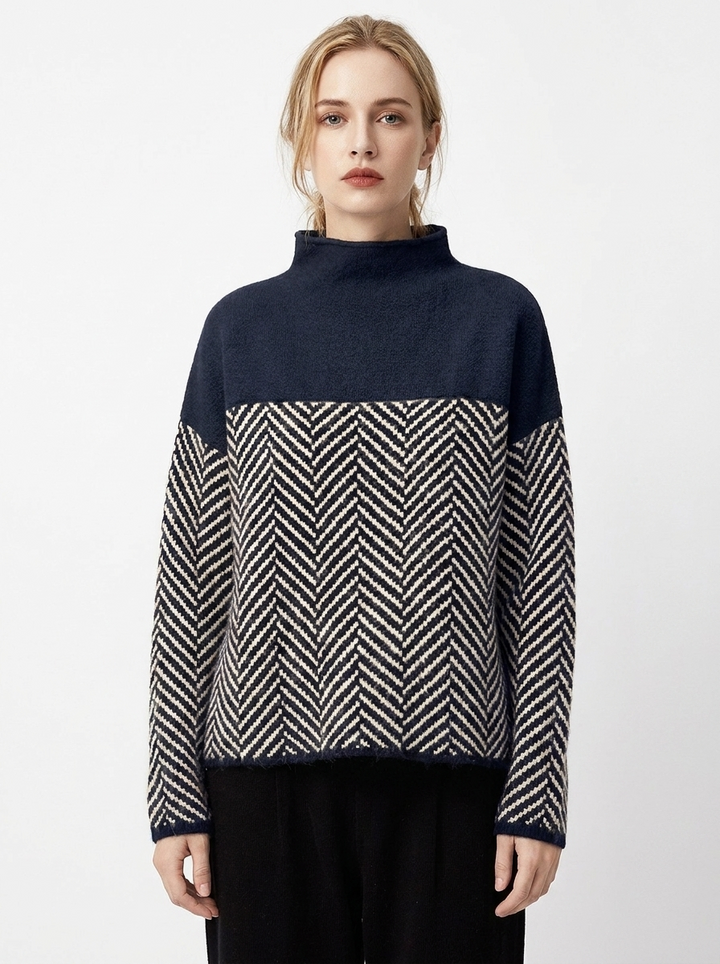 Women's Herringbone Turtleneck Sweater Oversized Knit Pullover