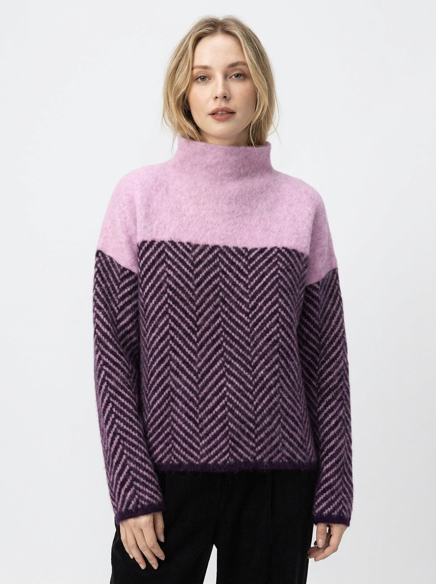 Women's Herringbone Turtleneck Sweater Oversized Knit Pullover