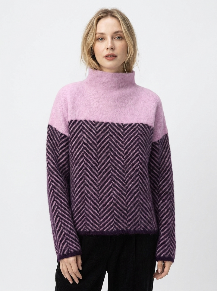 Women's Herringbone Turtleneck Sweater Oversized Knit Pullover
