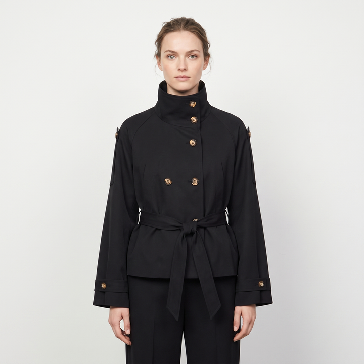 Women's Belted Trench Jacket Double-Breasted Stand Collar Coat