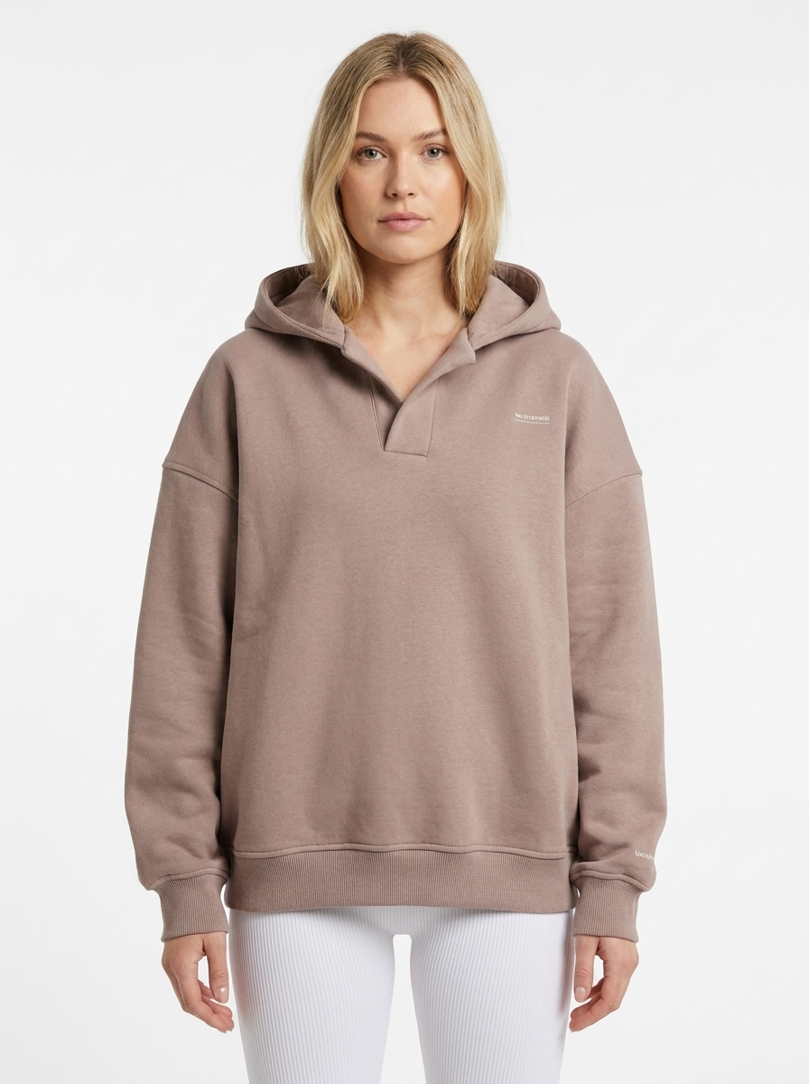 Women's Oversized Collared Hoodie Polo Fleece Pullover