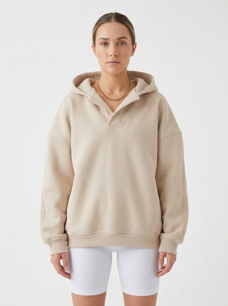 Women's Oversized Collared Hoodie Polo Fleece Pullover