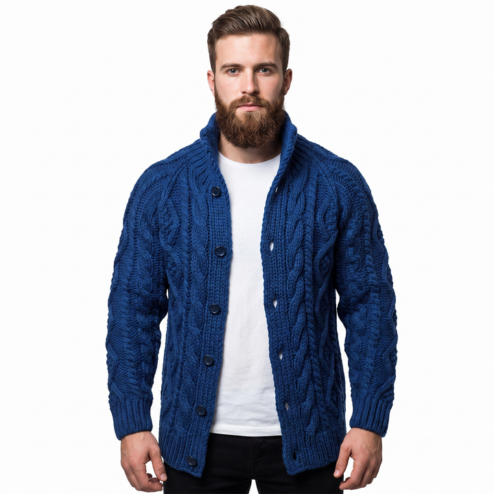Men's Cable Knit Cardigan Chunky Shawl Collar Sweater
