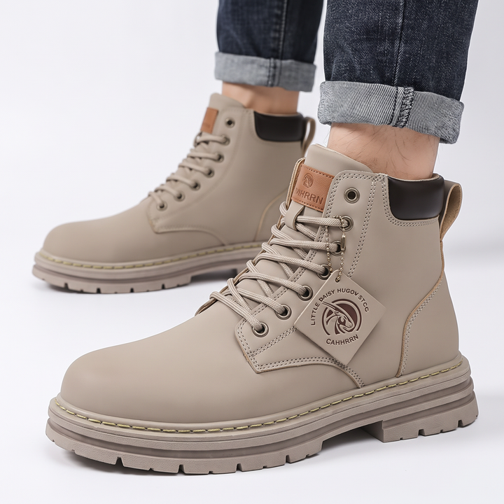 Men's Leather Work Boots Lace-Up Chunky Sole Ankle Boots