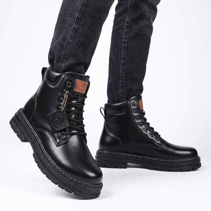 Men's Leather Work Boots Lace-Up Chunky Sole Ankle Boots