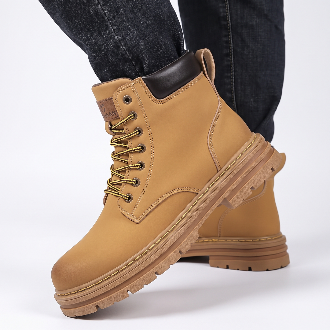 Men's Leather Work Boots Lace-Up Chunky Sole Ankle Boots