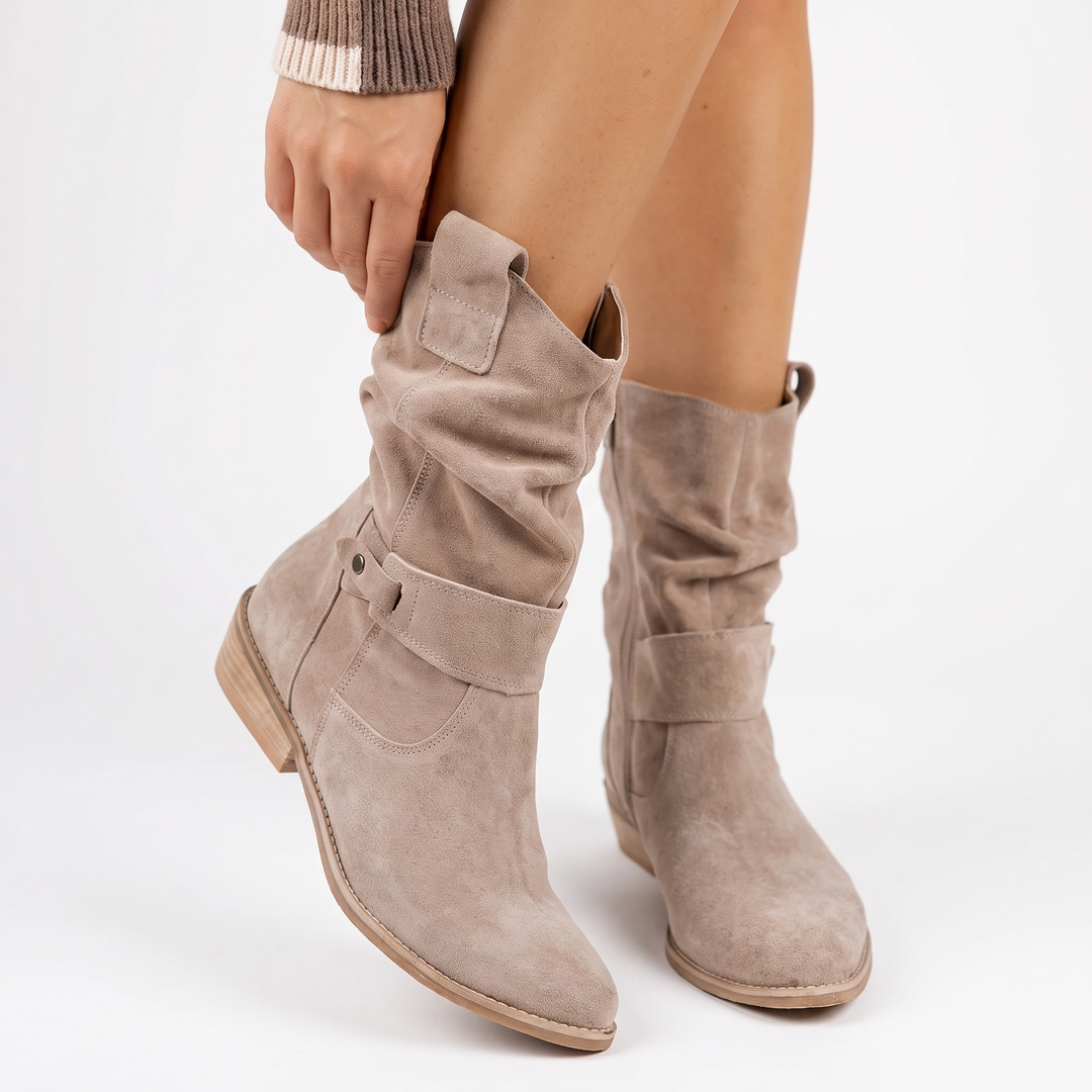 Women's Suede Slouchy Boots Mid-Calf Low Block Heel