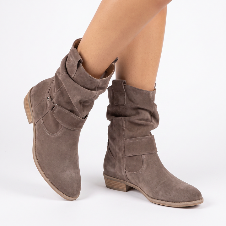 Women's Suede Slouchy Boots Mid-Calf Low Block Heel