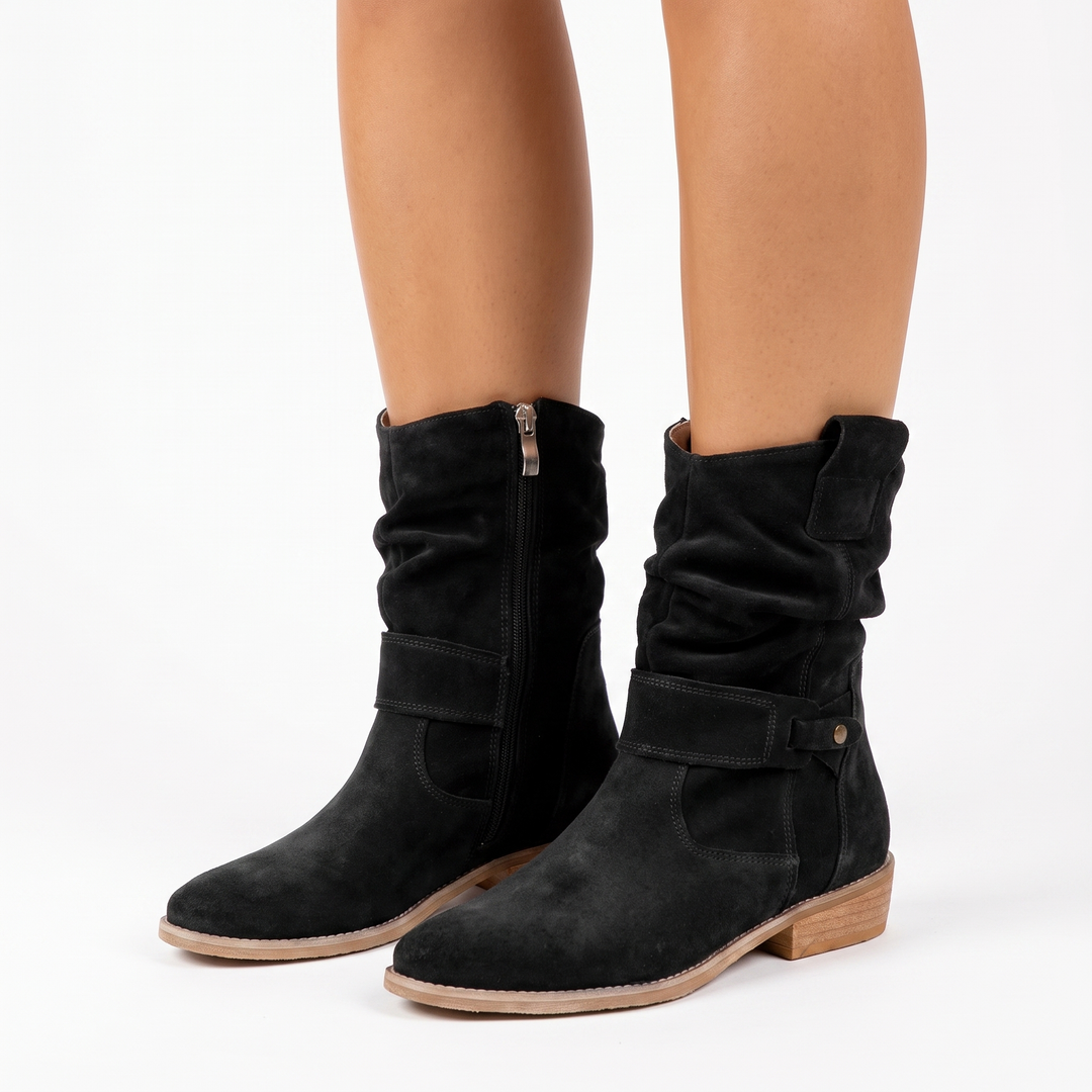 Women's Suede Slouchy Boots Mid-Calf Low Block Heel