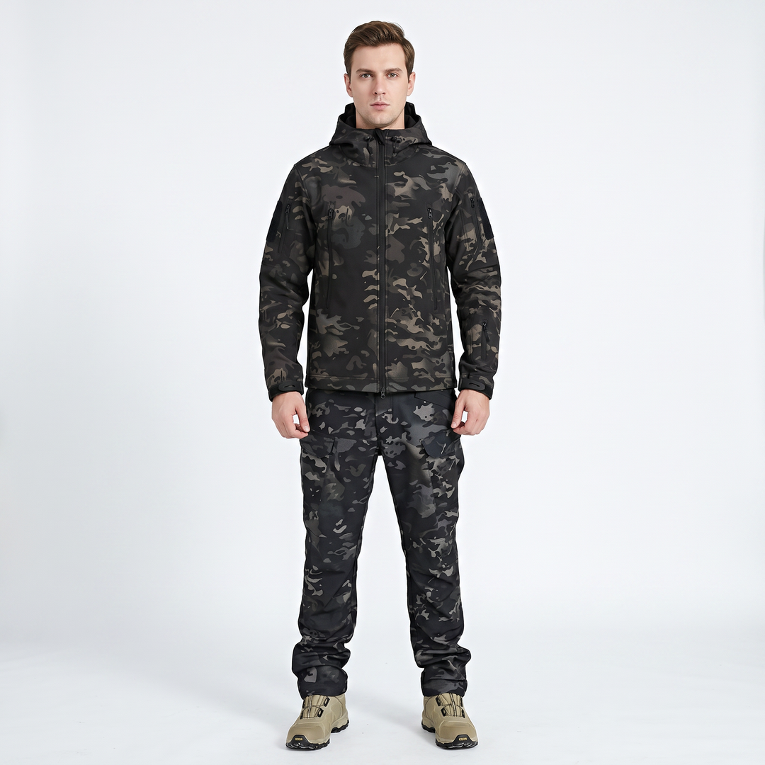 Men's Tactical Jacket Pants Set Hooded Multi-Pocket Two-Piece