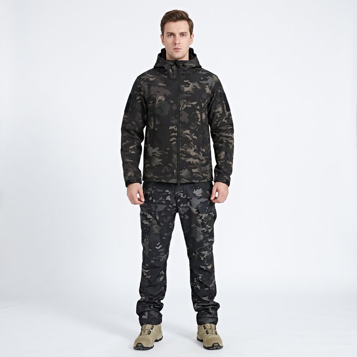 Men's Tactical Jacket Pants Set Hooded Multi-Pocket Two-Piece