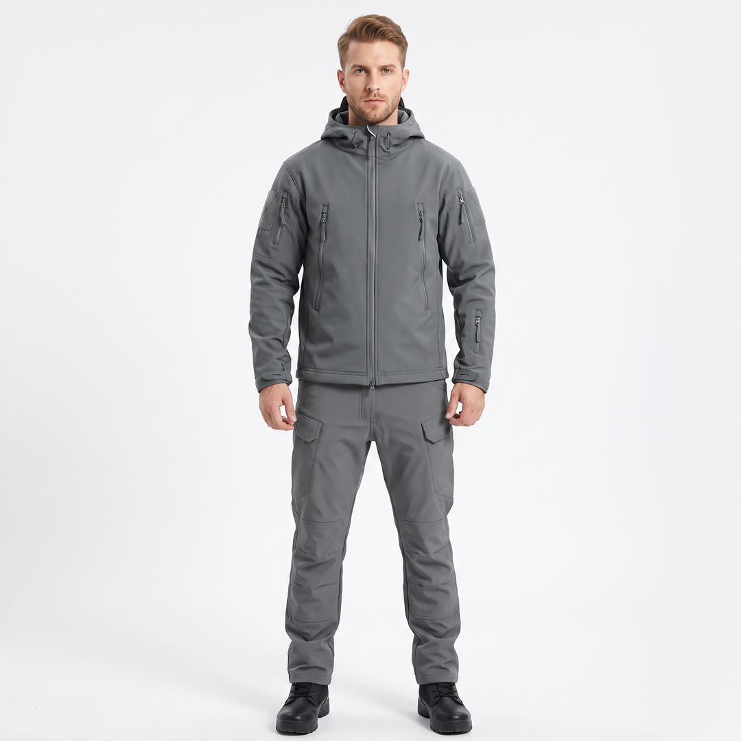 Men's Tactical Jacket Pants Set Hooded Multi-Pocket Two-Piece