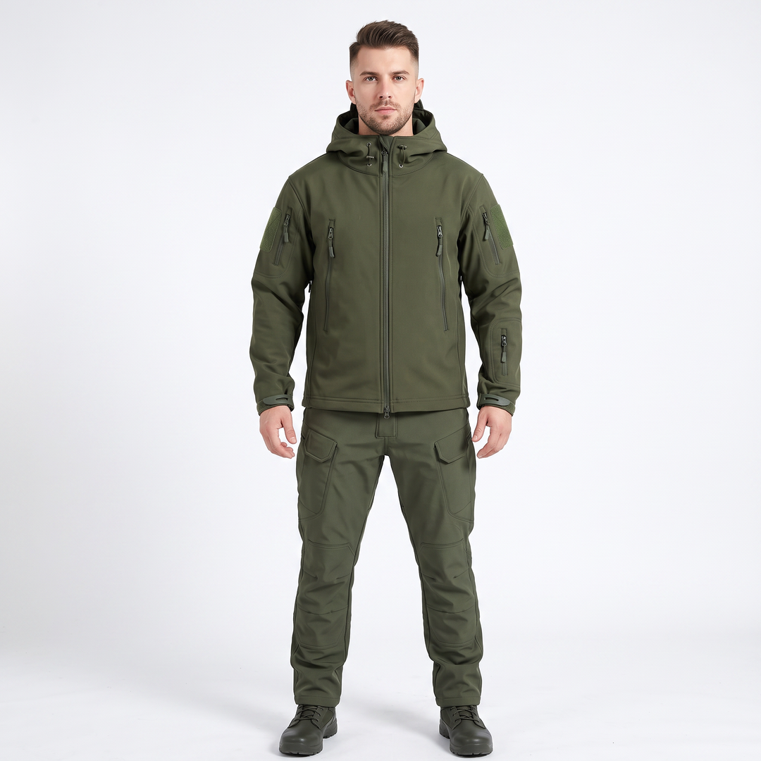 Men's Tactical Jacket Pants Set Hooded Multi-Pocket Two-Piece