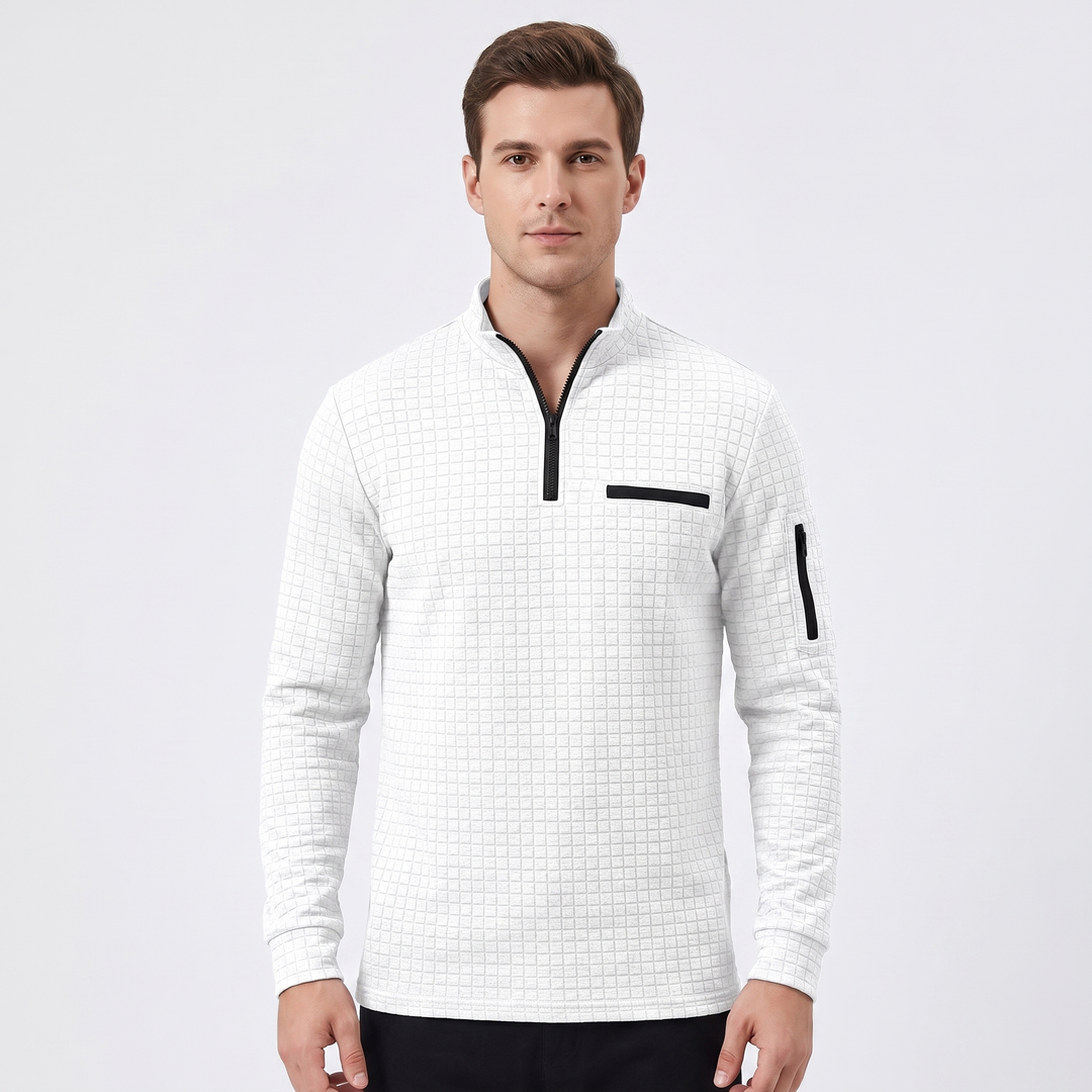 Men's Textured Quarter-Zip Pullover Long Sleeve Casual Sweatshirt