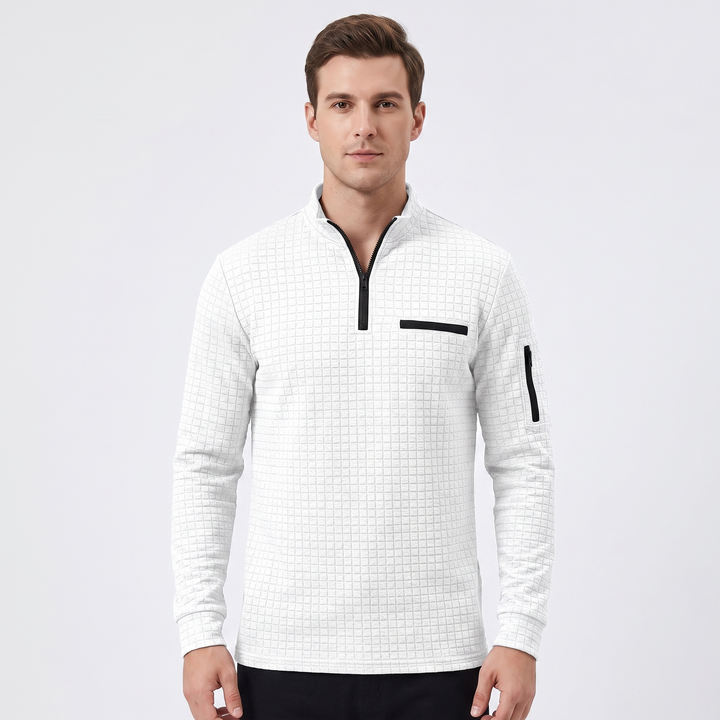 Men's Textured Quarter-Zip Pullover Long Sleeve Casual Sweatshirt