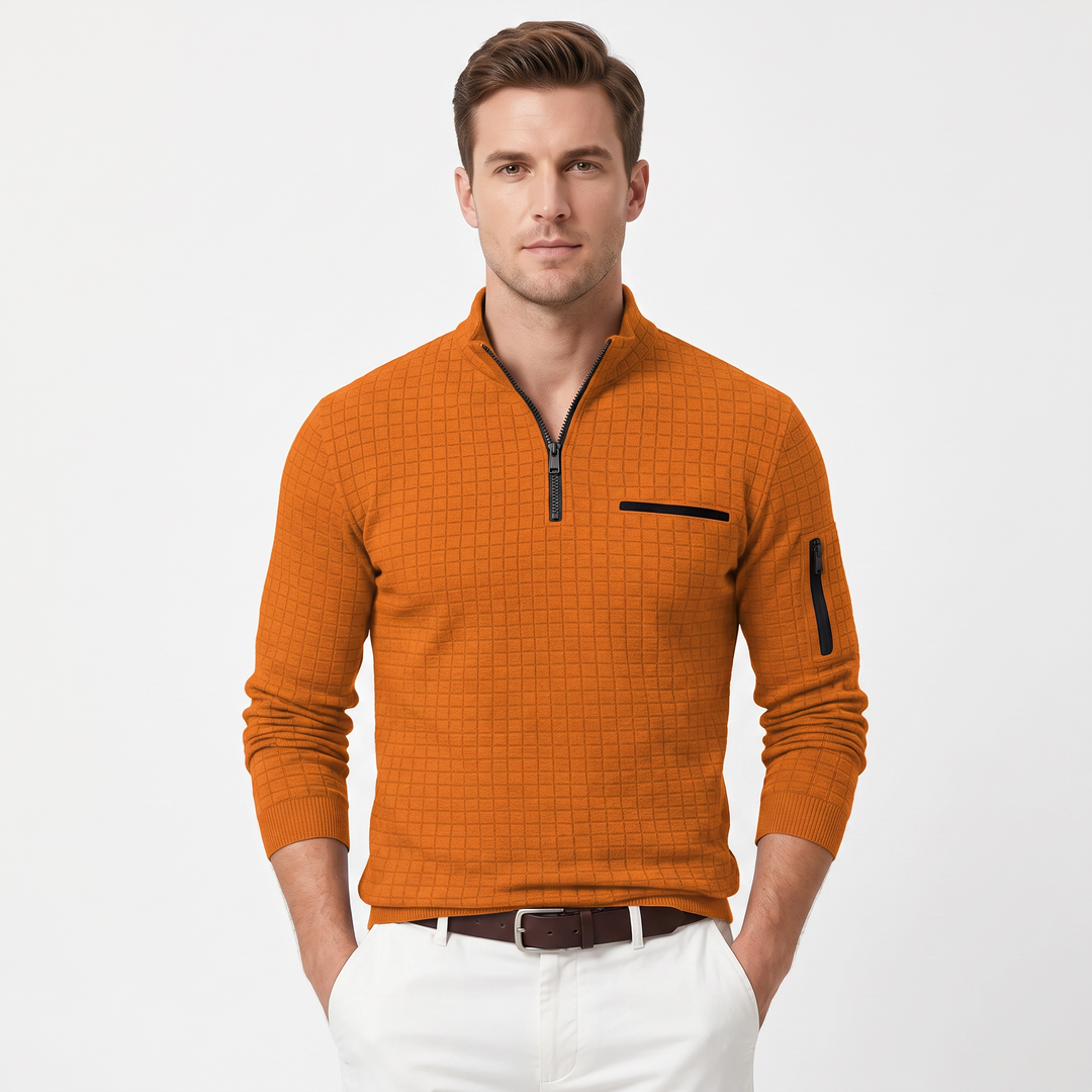 Men's Textured Quarter-Zip Pullover Long Sleeve Casual Sweatshirt